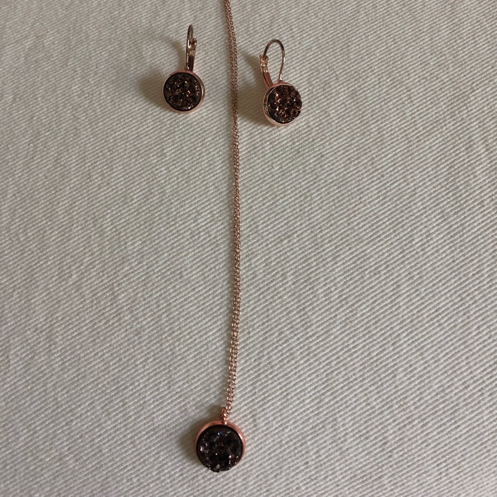 Matching necklace and earrings rose gold druzy set